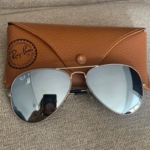 RAY BAN - silver mirrored aviator sunglasses polarized